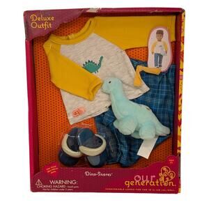 Our Generation Dino Snores 18" Doll Clothes Set Boys Dinosaur Themed Pajama Set